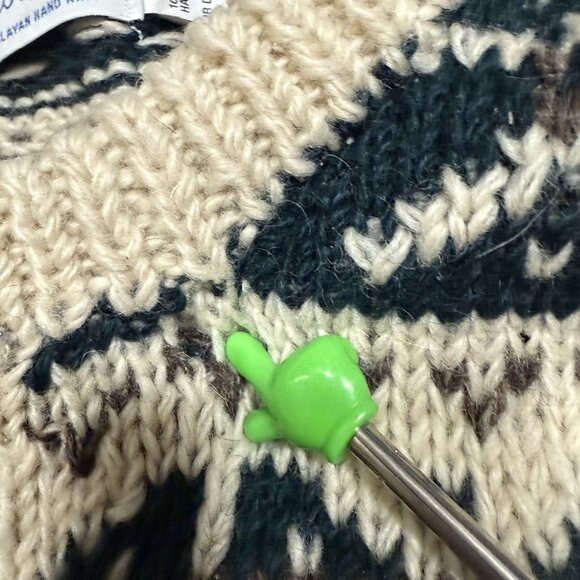 Vintage Snow Fox Nordic Sweater Cardigan 100% Wool Himalayan Hand Knit Unisex L - Picture 5 of 8